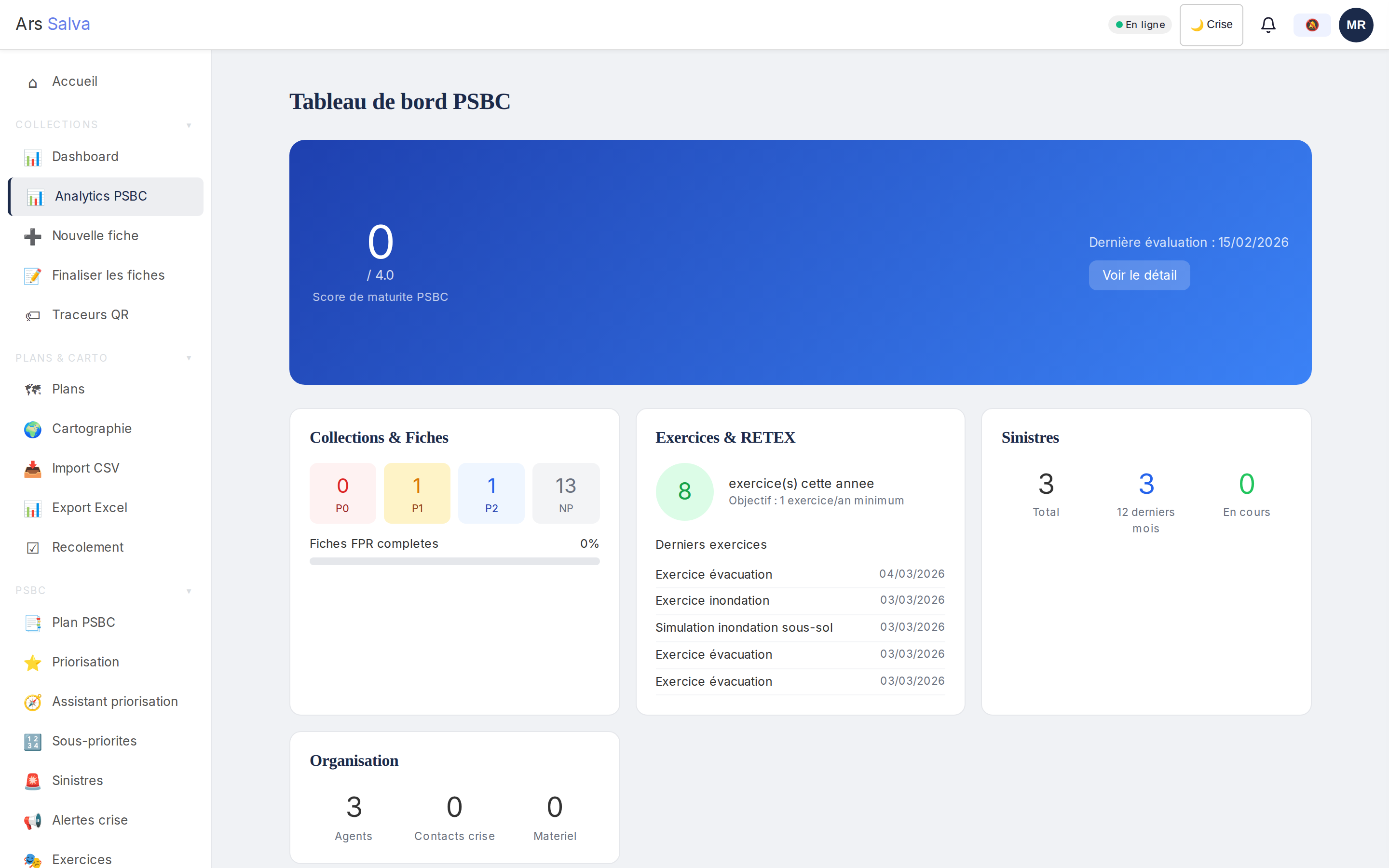 Analytics PSBC avec indicateurs de progression par module