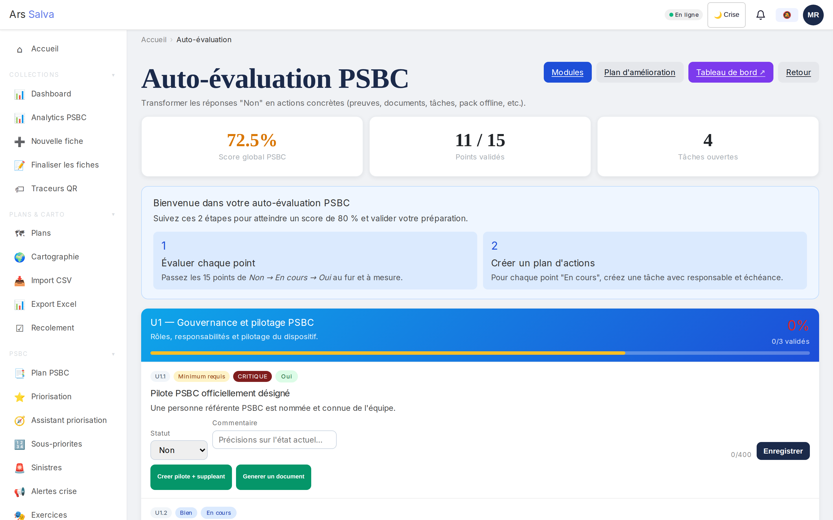 Module d'auto-évaluation de la conformité PSBC