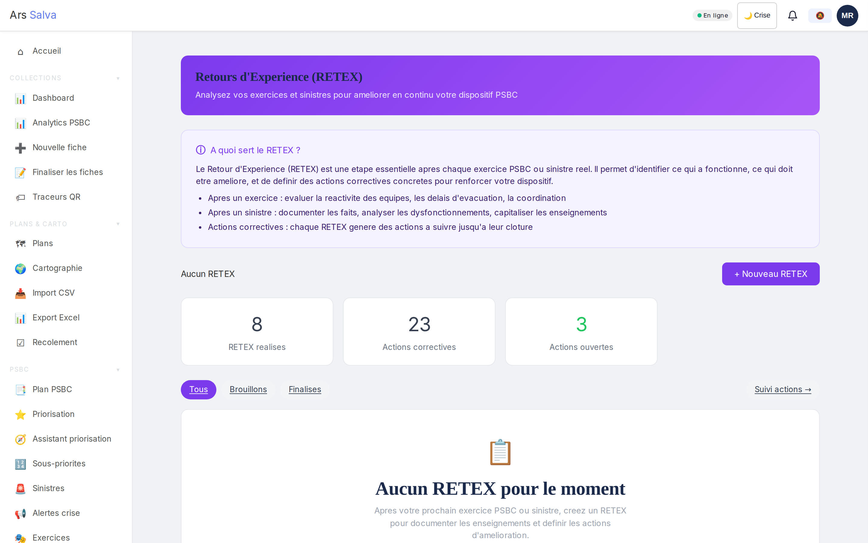 Module RETEX avec analyse post-exercice et plan d'amélioration