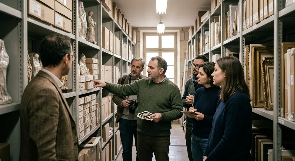 Équipe en réserve de musée pendant un briefing de formation
