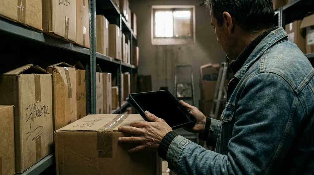 Agent consultant une tablette dans une réserve, sans connexion